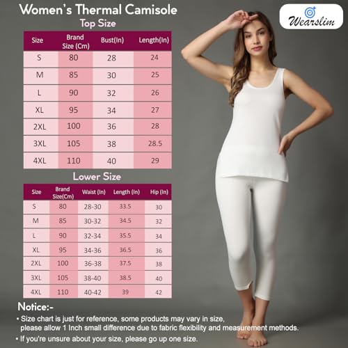 Image of Wearslim Women's Cotton Thermal Underwear Set, Thermal Sleeveless Camisole and Pant Set, Round Neck Tank Tops & Bottom Soft Warmer