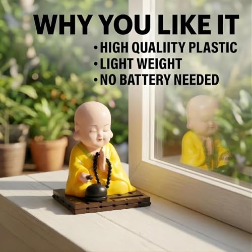 Image of WinsomeCollection Solar Powered Buddha Showpiece for Home Decor | Table Showpiece for Living Room, TV Unit | Decorative Spiritual Idol | Gift Item | Monk Baby Moving Head and Hand