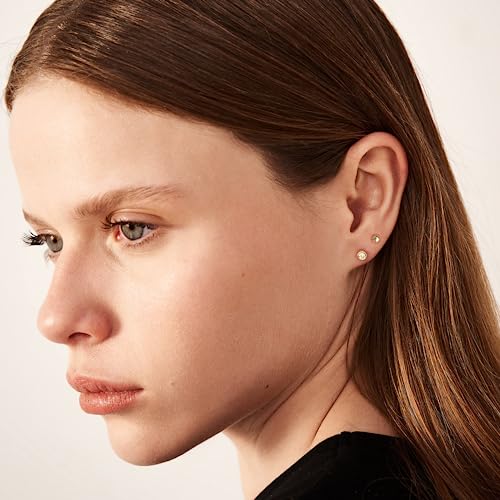 Bmmye Small Gold Stud Earrings For Women Cartilage Tiny Sleeper Earrings 6 Pairs Gold Huggie Hoop Earrings Hypoallergenic Mini Gold Hoops 14K Gold Stud Earrings Set For Multiple Piercing #TOP1