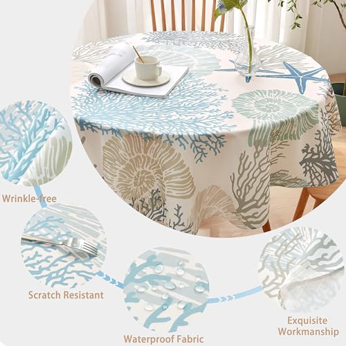 Nautical-Coastal-Round-Tablecloth-60-Inch-Beach-Ocean-Print-Table-Cloth-Waterproof-Stain-Resistant-Wrinkle-Free-Table-Cover-for-Kitchen-Dining-Room-Indoor-and-Outdoor-Picnic-Party-60in Nautical Coastal Round Tablecloth 60 Inch Beach Ocean Print Table Cloth Waterproof Stain Resistant Wrinkle Free Table Cover for Kitchen Dining Room Indoor and Outdoor Picnic Party 60in