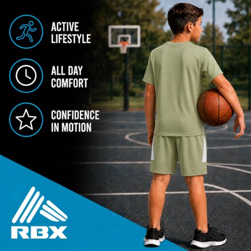 Image of RBX Boys Short Set - 2 Piece Active Performance Short Sleeve Athletic Shirt and Basketball Shorts with Elastic Waistband
