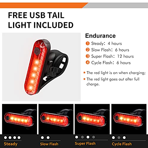 JATEKA Éclairage Vélo Phare Vélo Lampe LED de Vélo, Rechargeable Avant et Arrière 4 Modes Lumière Vélo de Ultra Luminosité Éclairage USB Antichoc Impermeable - 2000mAh/4000mAh - Image 7