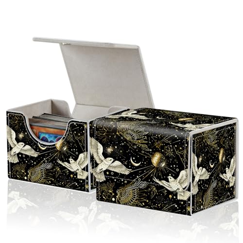 ACWDMKH for MTG Commander Deck Box,Card Deck Box for Trading Yugioh MTG,Fits 100 Double Sleeved Cards,PU Leather Strong Magnet Case for Magic Commander TCG CCG,Black White Bird
