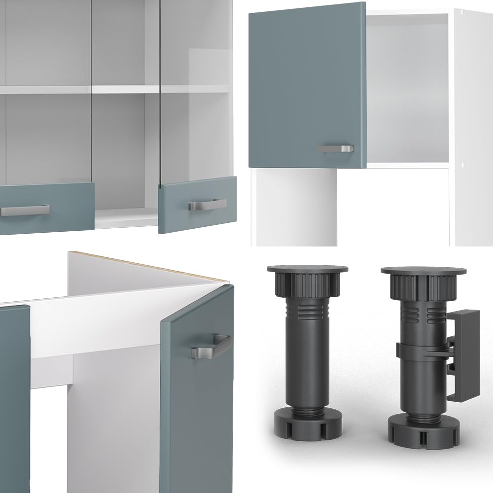 Vicco Cuisine en Angle R-Line, Bleu-Gris/Blanc, 247 x 237 cm sans PT, pour Une Disposition Flexible et Une Extension modulaire