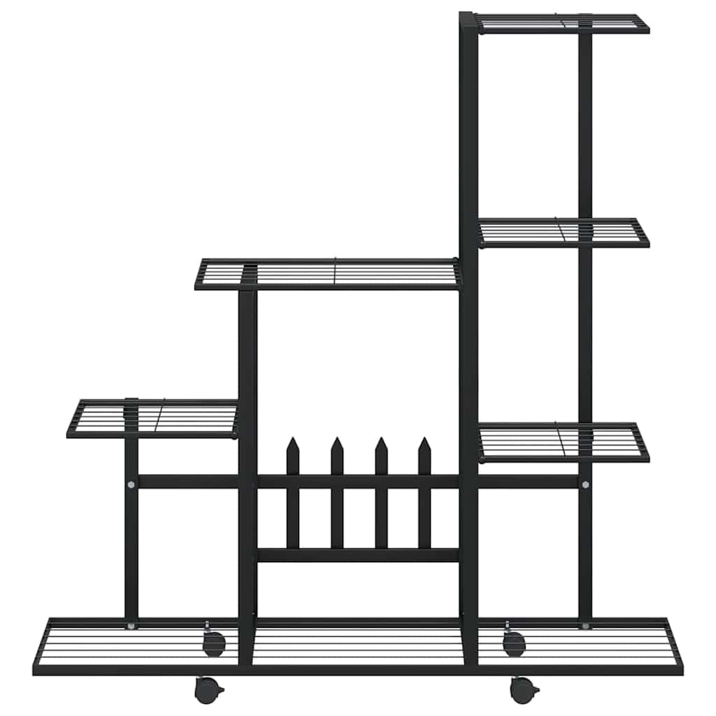 Stojak na Kwiaty na Kółkach, Metalowy Kwietnik, Czarny, 94,5x25x92,5 cm