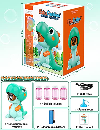 Educuties Bubble Machine For Kids, Dinosaur Toys Automatic Bubble Blower Maker With Solutions For Toddlers Ages 4-8 Outdoor Toy For 3 4 5 6 Year Old Boys Girls Birthday Gift Present- Green #TOP5