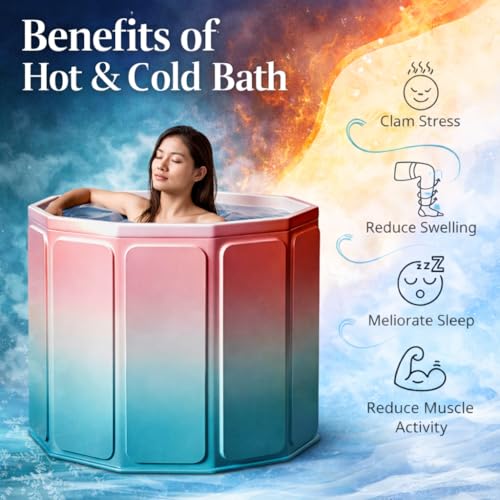 Image of DOCAT Portable Bathtub for Adults, PVC Leakproof Bath Tub with Cover & Drain Pipe, Ice BathTub for Cold Water Therapy, Maintains Hot & Cold Water Thickened Insulated Ice Bath Tub for Adults