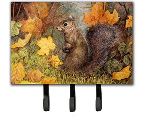 Grey Squirrel in Fall Leaves Leash or Key Holder
