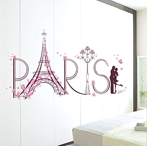 Wall Art Decals,Leewos Paris Eiffel Tower/3D Butterfly Stickers Romance Wall Poster Decoration Home Decor DIY (One Set( 60x90cm), Paris Eiffel Tower)