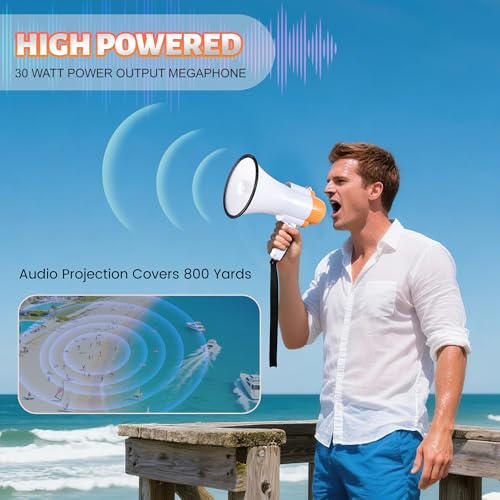 image for Loudmore 30 Watt Power Portable Megaphone Bullhorn Speaker Voice, Sire