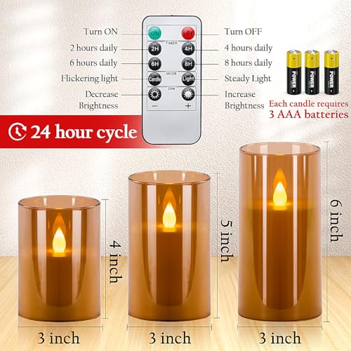 Enido Flameless Candles With Remote, Acrylic Battery Operated Flickering Led Pillar Candles Set Of 3  thumb #4