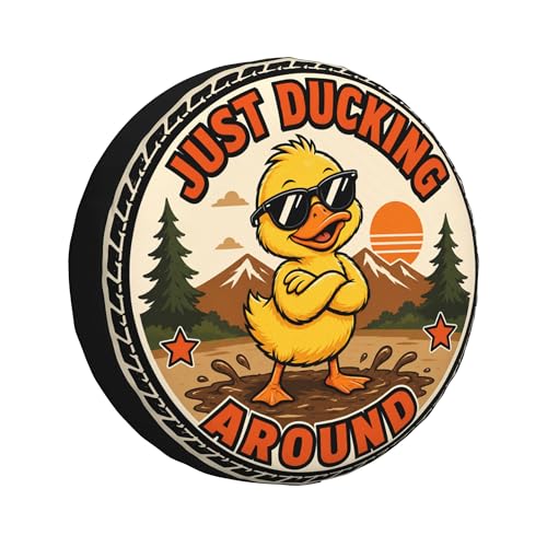 Image of Funny Duck Spare Tire Cover, Just Ducking Around Duck Printed Tire Cover for SUVs RVs Trailers Campers Trucks, Outdoor Spare Wheel Protector(16 inch for Diameter 29 inch-31 inch)