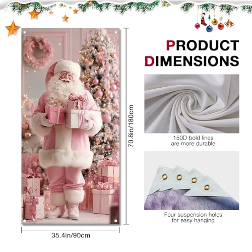 Image of BlissYard Christmas Door Banner Santa Wrapped Boxes 35x71 Inch Polyester