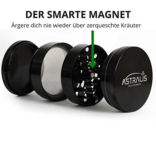 Astralis Black Hole high-end herb grinder, 4-piece set, aluminium, black, diameter 63 mm (large)