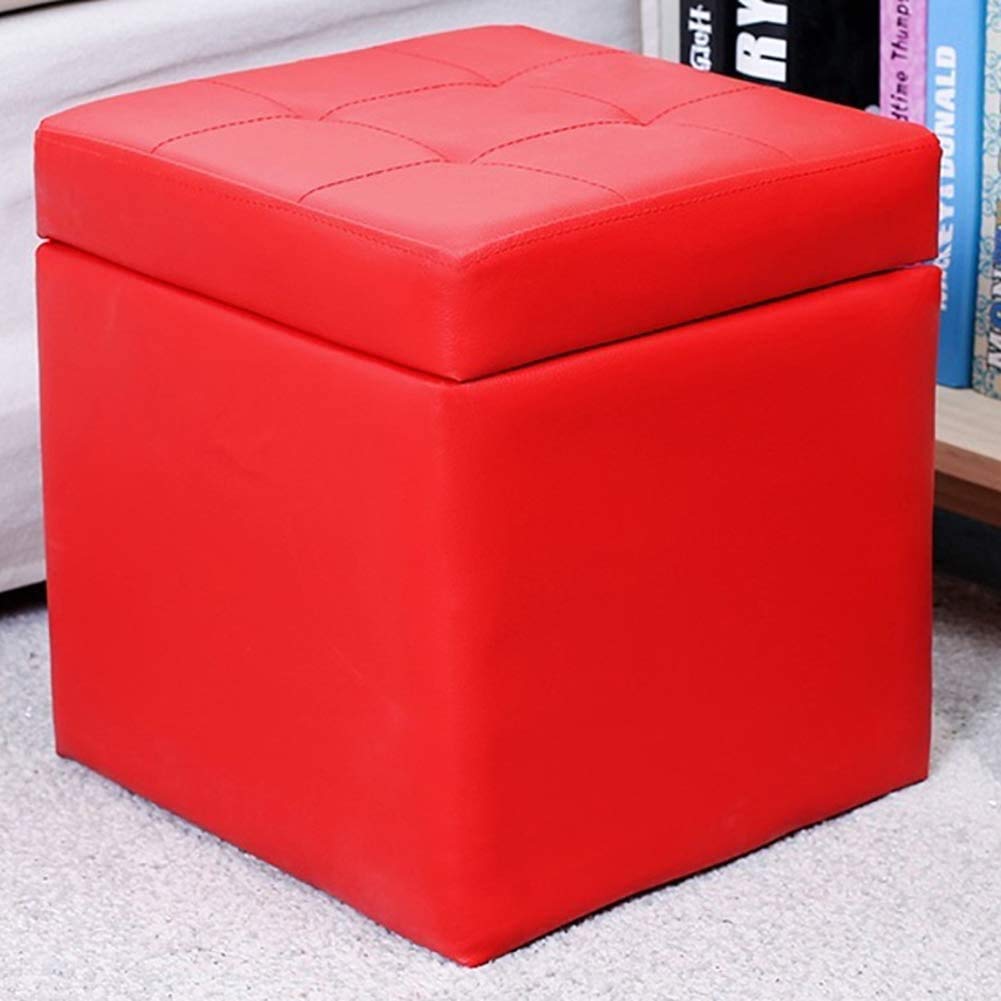 Pouf de rangement boîte cube rouge en similicuir pour cacher le désordre