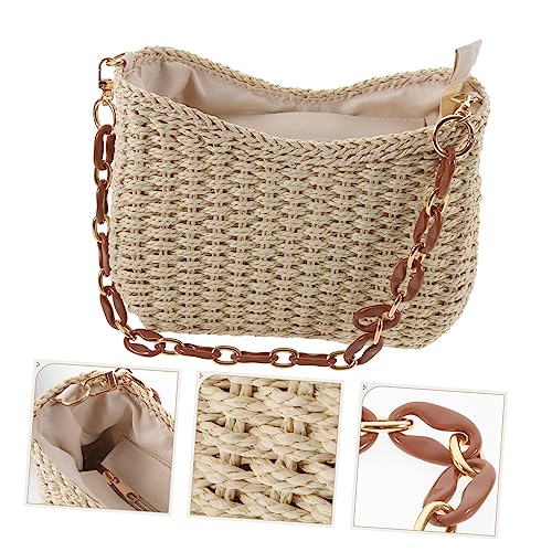 FRCOLOR Woven Beach Tote Bag for Women Portable Straw Handbag with Sturdy Structure for Daily Shopping Outdoor Picnics and Beach Parties Lightweight and Durable Summer3