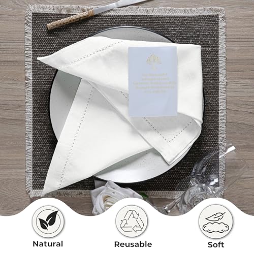 Ramanta Home Decorative Cloth Dinner Napkins Set of 12, 20x20 Inch White Hemstitched Flax Cotton Napkins with Mitered Corners, Oversized Use, Parties, Weddings, Spring, Easter Cloth Napkins by Ramanta Home - Used condition - Image 6