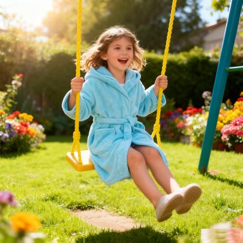 Image of Kids Bathrobe Hooded Plush Fleece Robe for Girls Boys