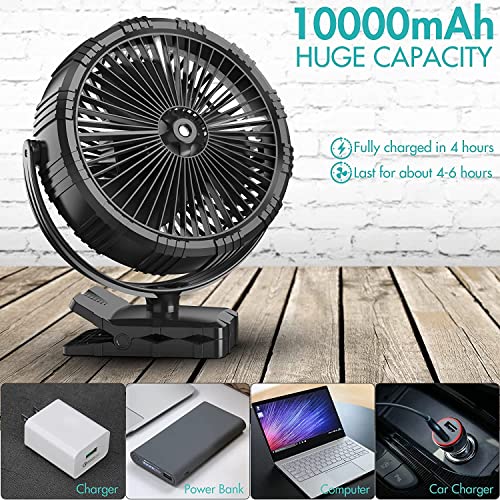 Kitwlemen 8 Inch Misting Fan With Clip, 10000Mah Rechargeable Battery Powered, Personal Air Cooling Fan, 3 Speeds & 360° Rotatable Spray Fan With Foldable Hook For Home Office Camping Travel Jobsite #TOP4