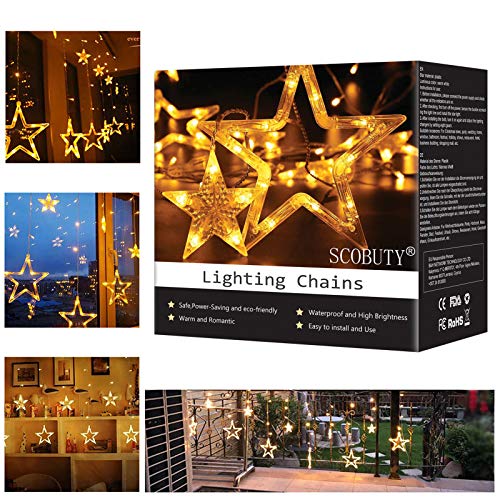 Luces LED de Cortina,Cortina Luces Estrellas,Luces de cadena de estrellas, fiesta de bodas, decoración navideña para interiores y exteriores con 8 modos de luz intermitente, blanco cálido