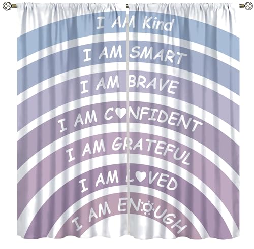 Boho Rainbow Curtains Classroom Reading Corner Kind Amazing Brave Smart Loved Rainbow Decor Blackout Window Drapes Book Center Calming Corner Home Bedroom Playroom Girls Room,Purple 2 Panel Set