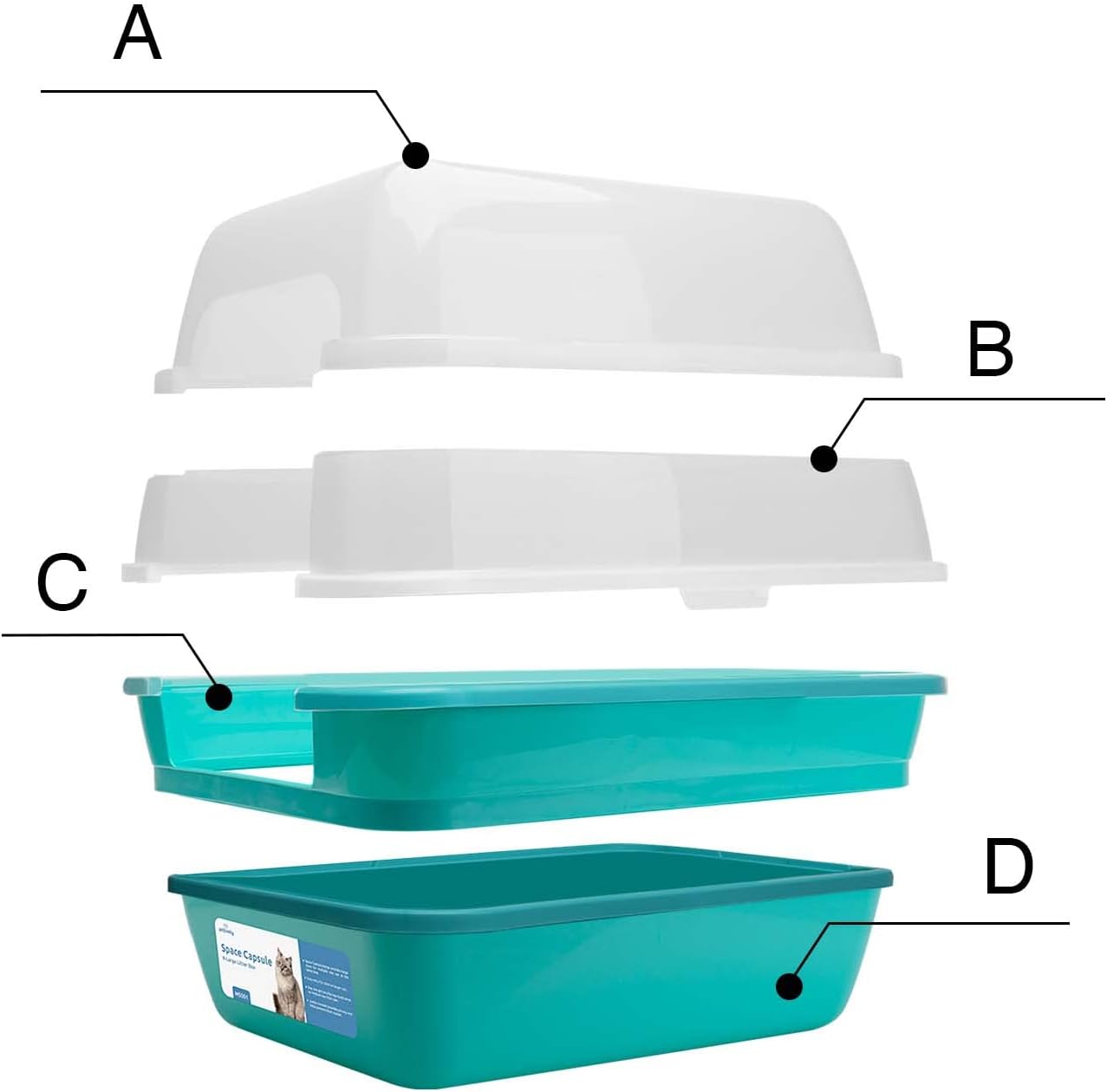 Cat Litter Box, Large Foldable Jumbo Hooded Cat Litter Box with Transparent Lid (Teal)