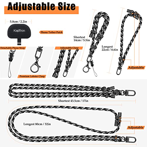Universal Phone Lanyard With Wrist Strap, Adjustable Crossbody Cell Phone Lanyard Neck Strap And Wristlet Strap With 2 Lobster Clips, Phone Tether Patches And Phone Straps (Black/White/Gray, 2 Pack) #TOP2