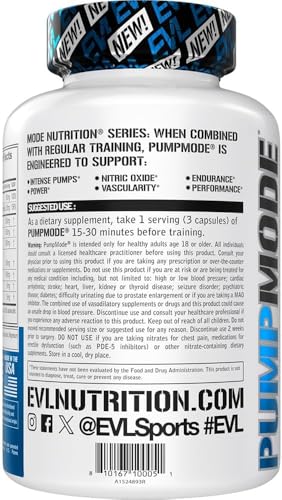 Image of Evlution Nutrition PumpMode - Nitric Oxide Supplement - Non Stimulant Supplement with Arginine Betaine and Pine Bark for Maximum Pumps and Performance - Gluten Free Pre Workout Supplement
