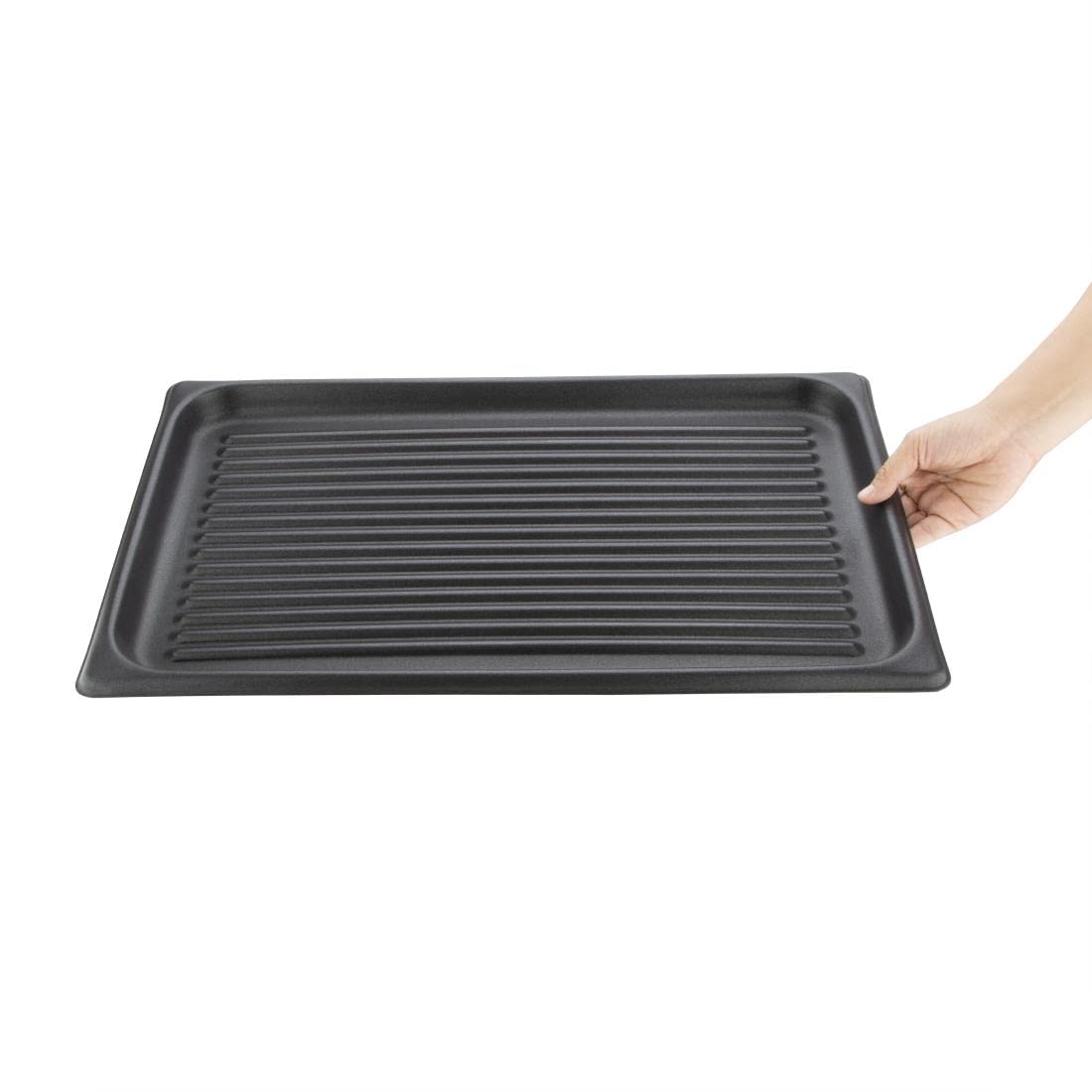 Vogue Plaque de cuisson à rainures en aluminium anti-adhésive, taille : 30 (H) x 530 (L) x 325 (P) mm, matériaux : aluminium enduit de téflon, plaque de cuisson, plaque de four, S372