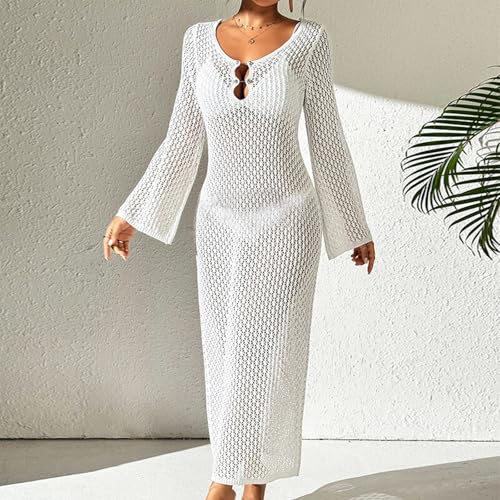 Cache-maillot de bain à manches longues en crochet robe plage longue