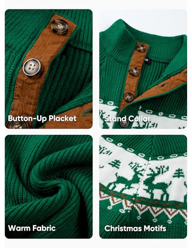 Image of JMIERR Men's Cable Knit Pullover Sweater Casual Long Sleeve Stand Collar Button Knitted Sweaters