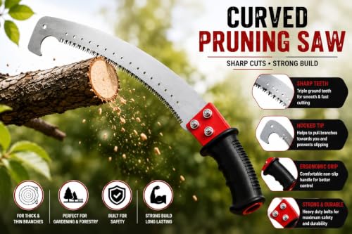 Image of Pruning Saw with Curved Blade16 inch Heavy Duty Sickle Cutter Head for Tree Branch, Wood, Grass & Weed Cutting - Manual Garden Tool Attachment (A3 /)