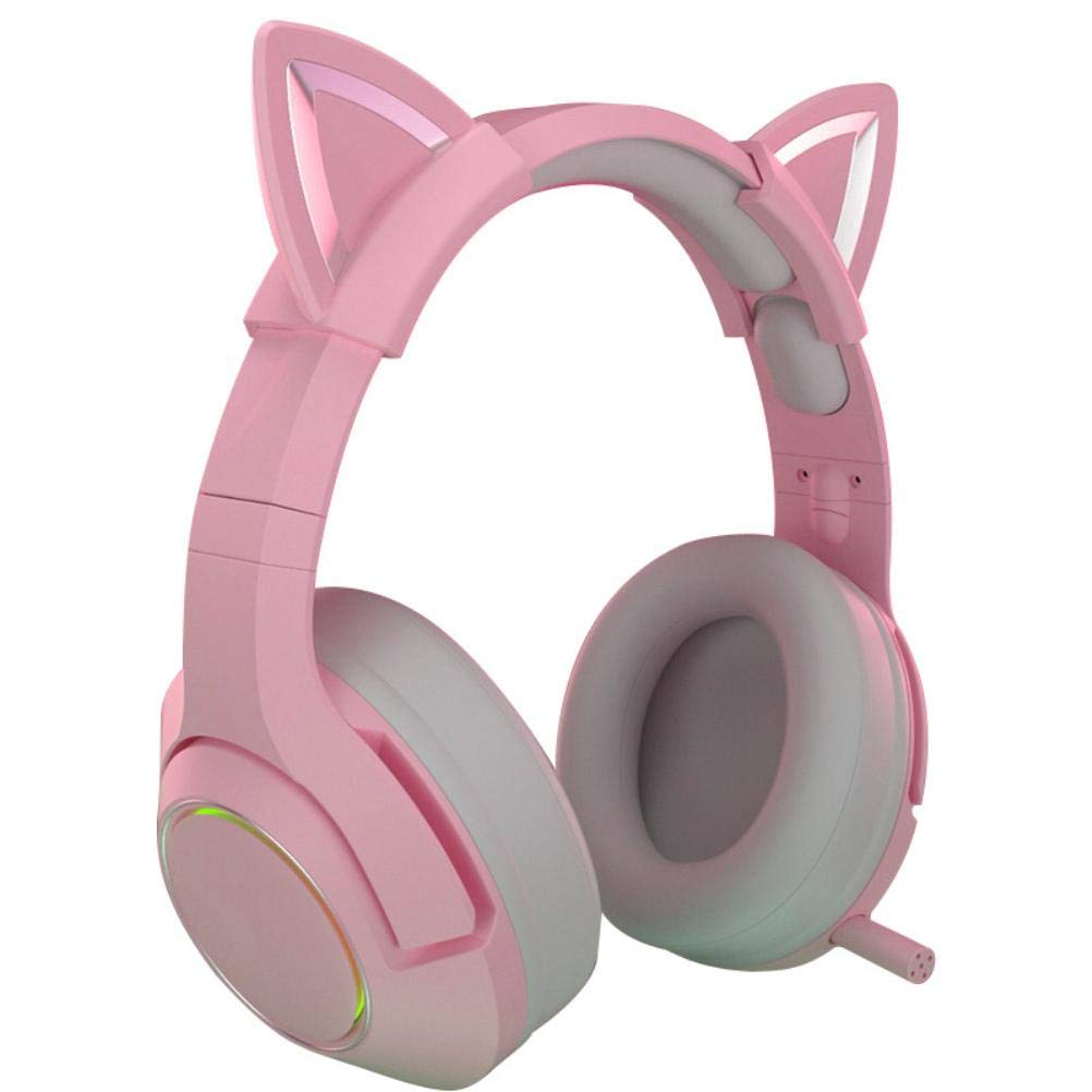 K9 Gaming-Headset mit abnehmbaren Katzenohren, rosa Katzenohren, Gaming-Kopfhörer, bequem, langlebig, mit Mikrofon, Head-mounted Headset