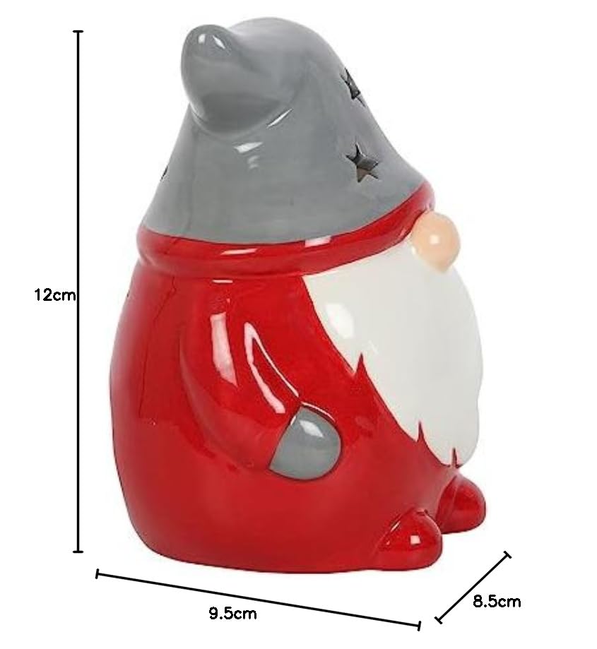 Photophore Gonk Céramique Rouge Et Gris - Décoration De Noël En Forme De Nain - Pour Bougie Chauffe-plat - Cadeau Festif Maison