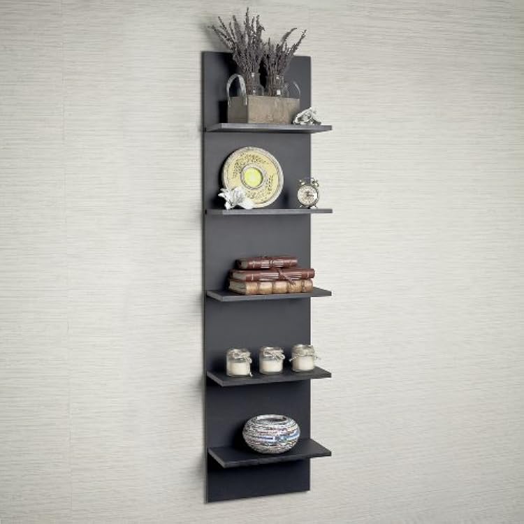 Danya B. Narrow Decorative Wall Mount Vertical Shelving Unit Modern Column with 5 Shelves Home or Office for Books, Decor Display (Black)