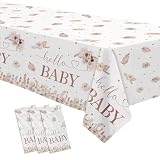 Suhelkit Boho Baby Shower Decorations Party Tablecloth, 3 Pack Disposable Boho Floral Pampas Grass Baby Girl Party Supplies Table Cover, 55in x 86in