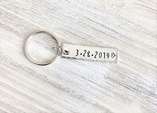 Blue Eyed JewelsDate Keychain Custom Keychain 1 year anniversary gift for him Custom Boyfriend Gift Anniversary Keychain Personalized Keychain Bar Keychain