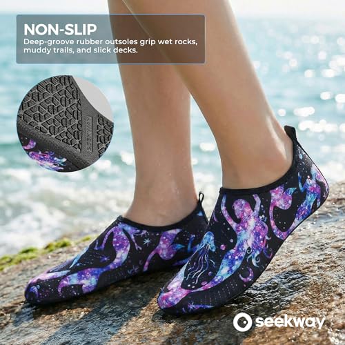 Image of SEEKWAY Water Shoes Women Men Adult Quick-Dry Aqua Socks Barefoot Non Slip for Beach Swim River Pool Lake surf Black SK002(U)
