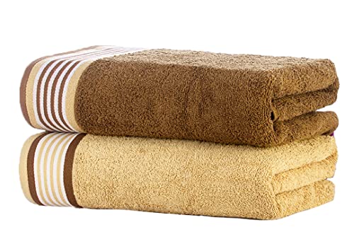 Image of Casa Copenhagen, Germany Design - He & She Super Soft Collection 2 Pieces 100% Cotton Large Bath Towel (Size : 70 x 140 cm) - Dark Brown & Sandy Beige