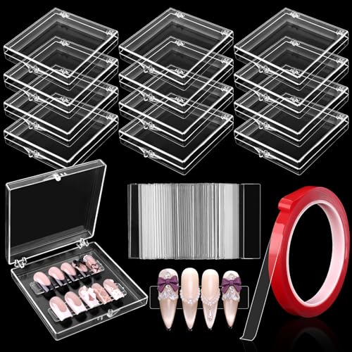 63 pièces Ensemble Boîtes de Rangement pour Ongles, TOROKOM Ensemble Faux Ongles Comprenant Boîtes d'Emballage Ruban Adhésif Double Face Support...