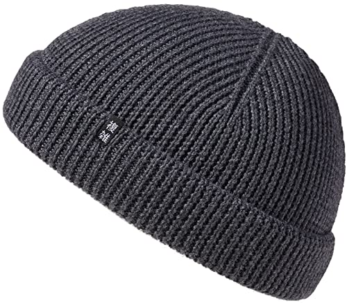 Enter the Complex® Fisherman Beanie, 100% Merino Wolle, Trawler Mütze, Fischermütze, Troyer, Ribbstrick, Damen und Herren, Anthrazit