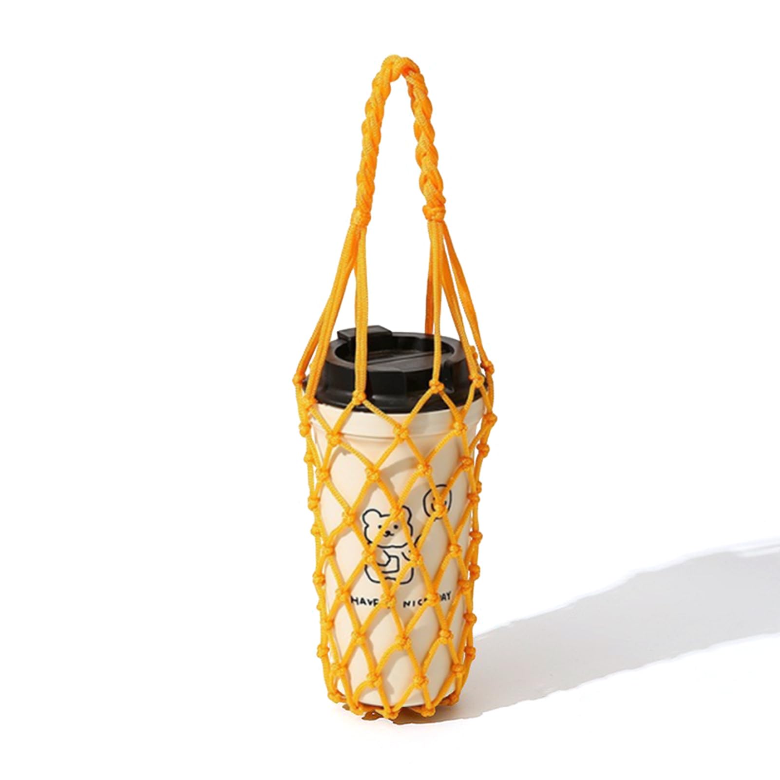 BYYLECL Water Bottle Carrier Bag, Crochet Bottle Holder Portable Insulated Woven Net Pouch for Outdoor Walking Hiking Running 34cm