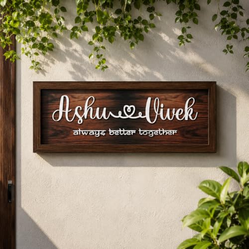 Image of Customised Name Plate for Home Entrance | Wooden Door Name Plate with Brass color Bell & Matte Finish for Home Decor | Personalized with Name & Apartment Number | 10x14 inch | Housewarming Gift (BROWN 2)