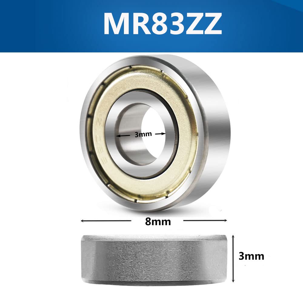 TOP-VIGOR 10pcs MR83ZZ Shielded Greased Ball Bearings, 3x8x3mm