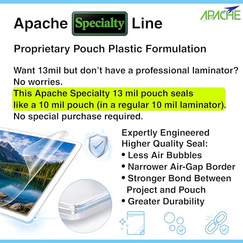 Image of Apache Letter Size Laminating Pouches, 13 Mil, 5 Pack, Seals in 10mil Laminator, Holds 8.5x11 Inch Projects (9x11.5 inch Pouch Size), Thermal Laminating Sheets, Clear, Round Corners, Elite Specialty Line
