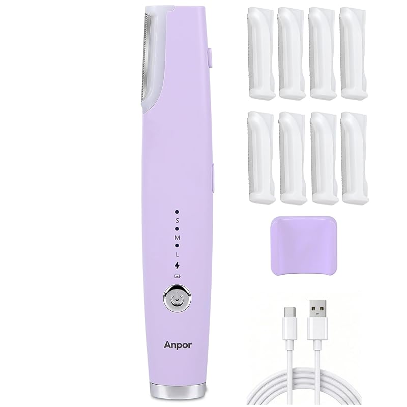 Aparelho elétrico de dermaplaning Anpor com luz LED, 3 velocidades, recarregável via USB, cor Lavender