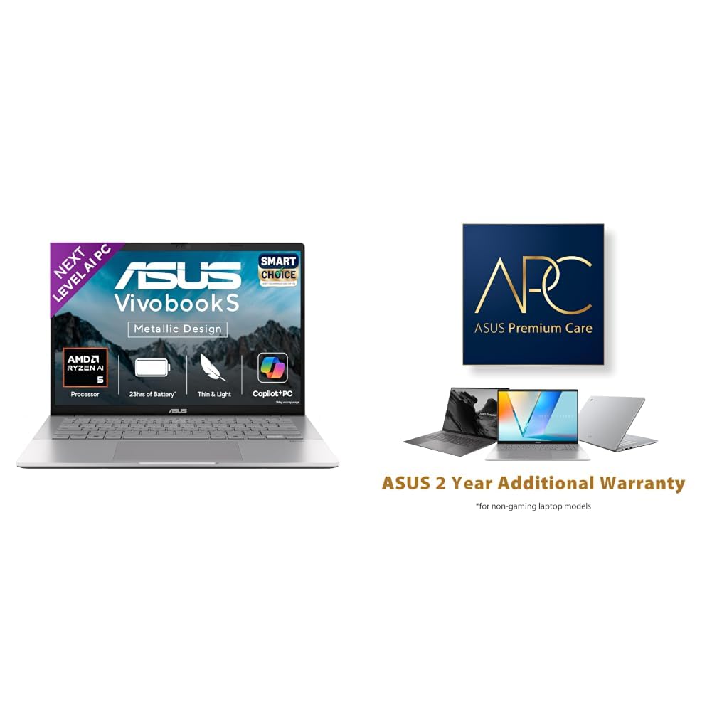 ASUS Vivobook S14,Smartchoice,AMD Ryzen AI 5 330,16GB/512GB (Upgradeable),OLED,14",Win11,Office24,M365 Basic (1Y),Silver,1.4Kg,M3407KA-SF2501WS,50 Tops,Metallic 2 Year Brand Warranty-image-20