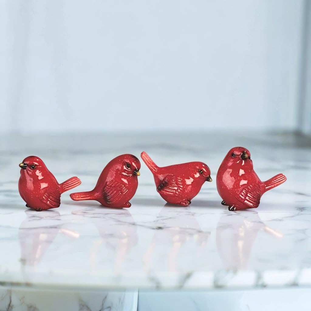 ICE ARMOR Hand Painted 2-PC 5.25" H Red Bird Figurine Statue Sculpture Ornament Decoration Home/Room Decor Ideas for Housewarming, Holidays and Birthdays Great Collectible