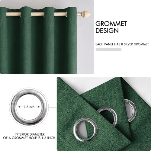Image of MIULEE Linen Curtains for Bedroom 100% Blackout Thermal Insulated Emerald Green Grommet Room Darkening Curtains & Drapes Christmas Decor for Living Room 52 x 90 Inch (2 Panels)