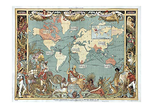 Carte du monde 1886 britannique grand format mat idée cadeau pour passionné d'histoire